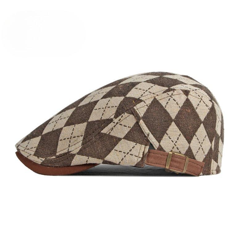 Vintage Argyle Plaid Flat Cap for Men Women British Ivy Cabbie Hat Retro Diamond Checkered Newsboy Cap Adjustable Gatsby Hat