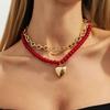 Ingemark 2 шт./комплект Панк Металл Кулон Сердце Ожерелье Женское Модный Красный Акрил Бусины Ключица Цепочка Повседневное Новое Украшение Подарки
