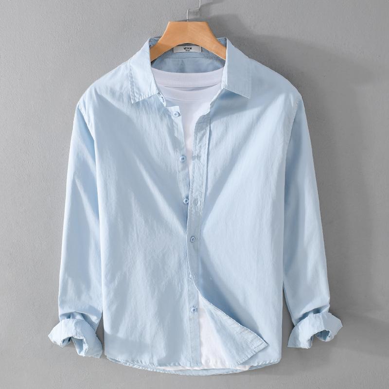 100% чистый хлопок мужская рубашка с длинным рукавом повседневная простая стильная универсальная однотонная рубашка с воротником-лацкан повседневная рубашка базовые мужские топы