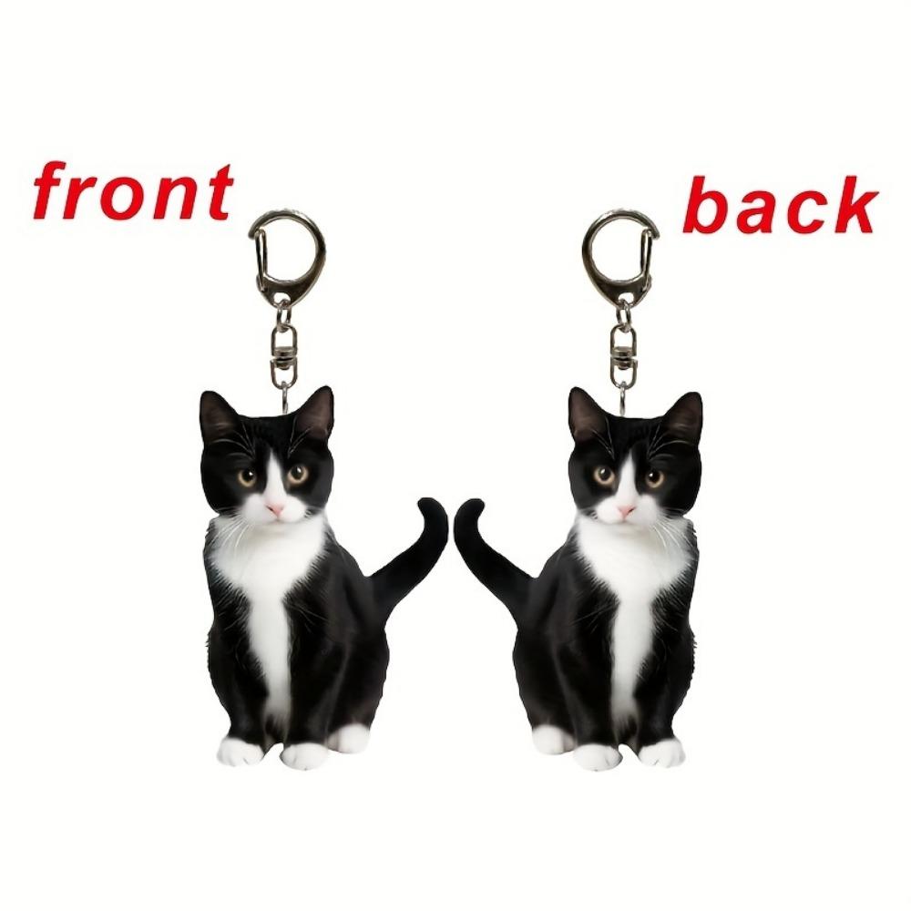 Черно-белый брелок в виде кота в смокинге, 2D акриловая подвеска в виде кота, толщина 0,12 дюйма, двухсторонний дизайн, брелок в виде животного для рюкзака и подарка.