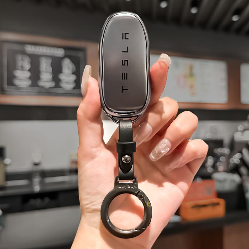 ALS1 Car Smart Key Case Cover Full Protection TPU Soft Shell Keychain Pendant For Tesla Model 3 Model S Model Y Auto Logo Accessories