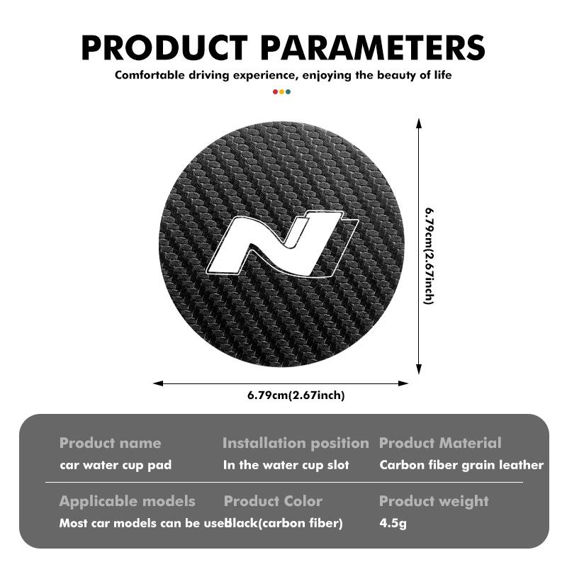 For Hyundai 2pcs Car Cup Holder Carbon Fiber Coaster Anti-Slip Pad Interior Accessories N LINE i30 i20 Sonata Accent Tucson y1