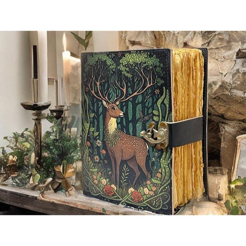 Охотник Кожаный Гримуар: Блокнот Stag для колдовства, винтажный кожаный журнал ручной работы