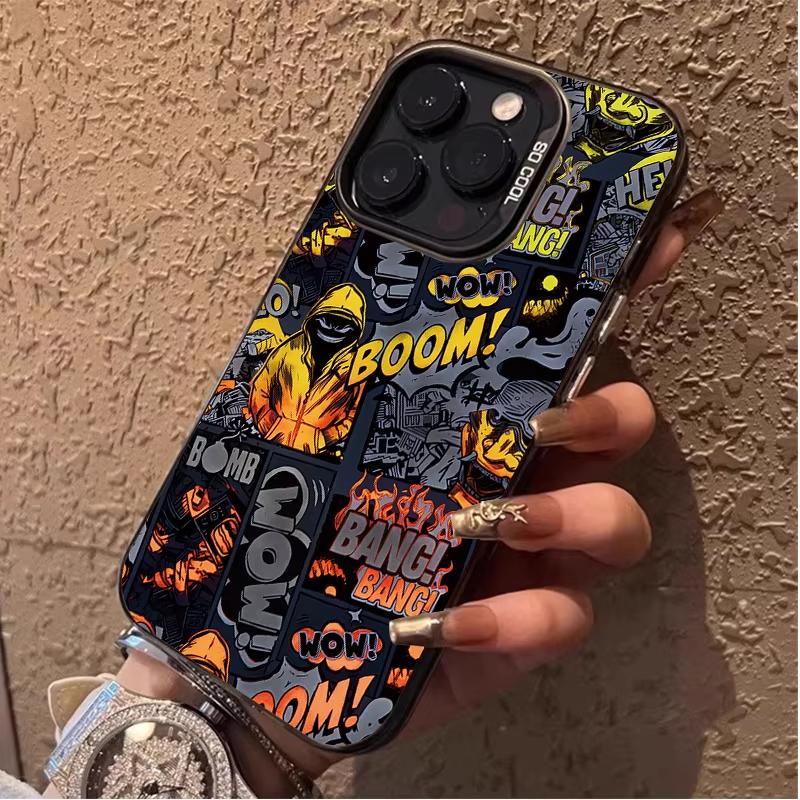 Модный черный чехол в стиле комиксов с граффити для iPhone 17 16 15 14 13 12 11 Pro Max Mini 7 8 Plus XR XS Max Ударопрочный чехол