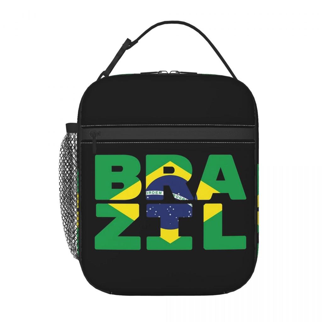 Brazil Flag Text Insulated Lunch Bag for Women Children Portable Food Boxes Thermal Lunch Box Tote