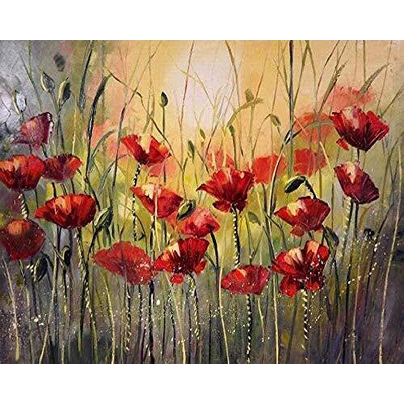 Алмазная картина, полная дрель, круглые красные цветы для взрослых, детей, алмазная художественная вышивка, украшение дома