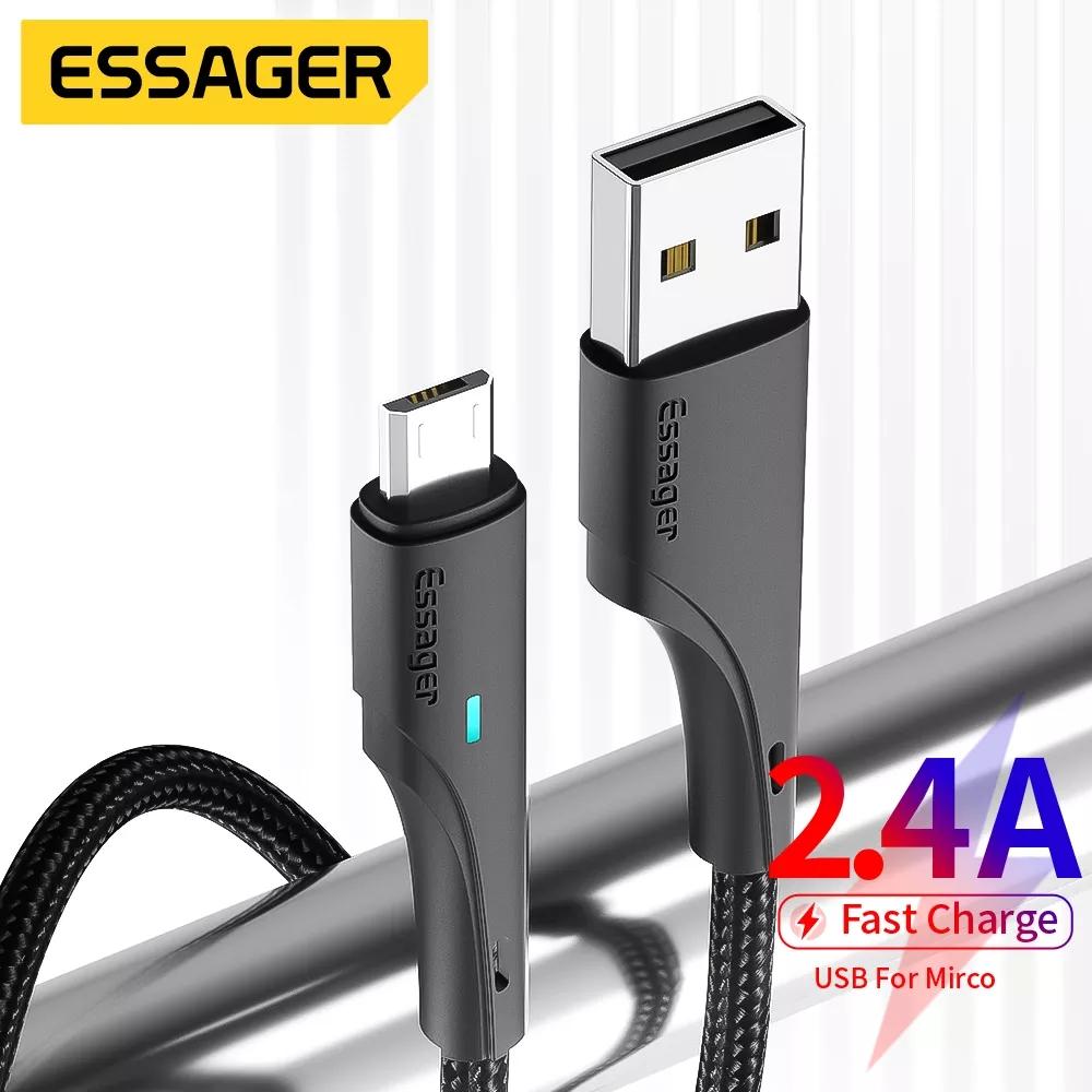 Essager Кабель Micro USB 2.4A, провод для быстрого зарядного устройства для мобильных телефонов Xiaomi Redmi Samsung Oneplus, зарядный шнур, кабели для передачи данных Android
