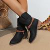 Pirate Boots Woman Pleated Tassel Mid-calf Boots Women Pointed Toe Chunky Heel Short Boots Female Slip-on Boots Plus Size 43
