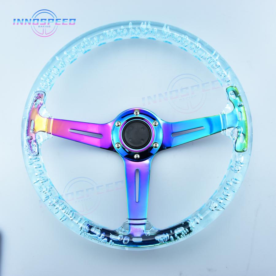 14inch Universal Transparent Acrylic Steering Wheel Neo Chrome JDM Racing Sport Steering Wheel for Game