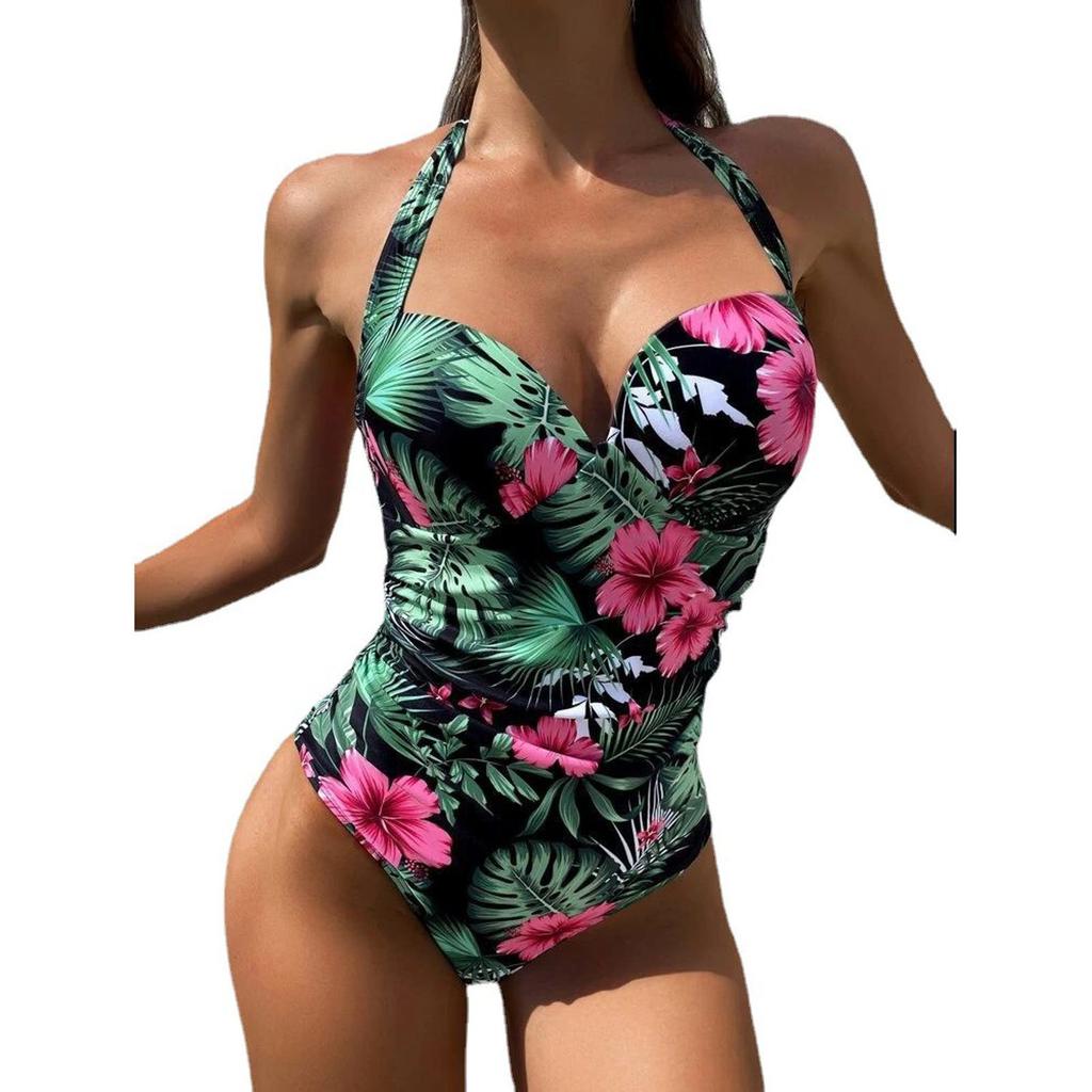 Новый консервативный цельный купальник с принтом на шее, цельная жесткая сумка, сексуальный купальник в европейском и американском стиле