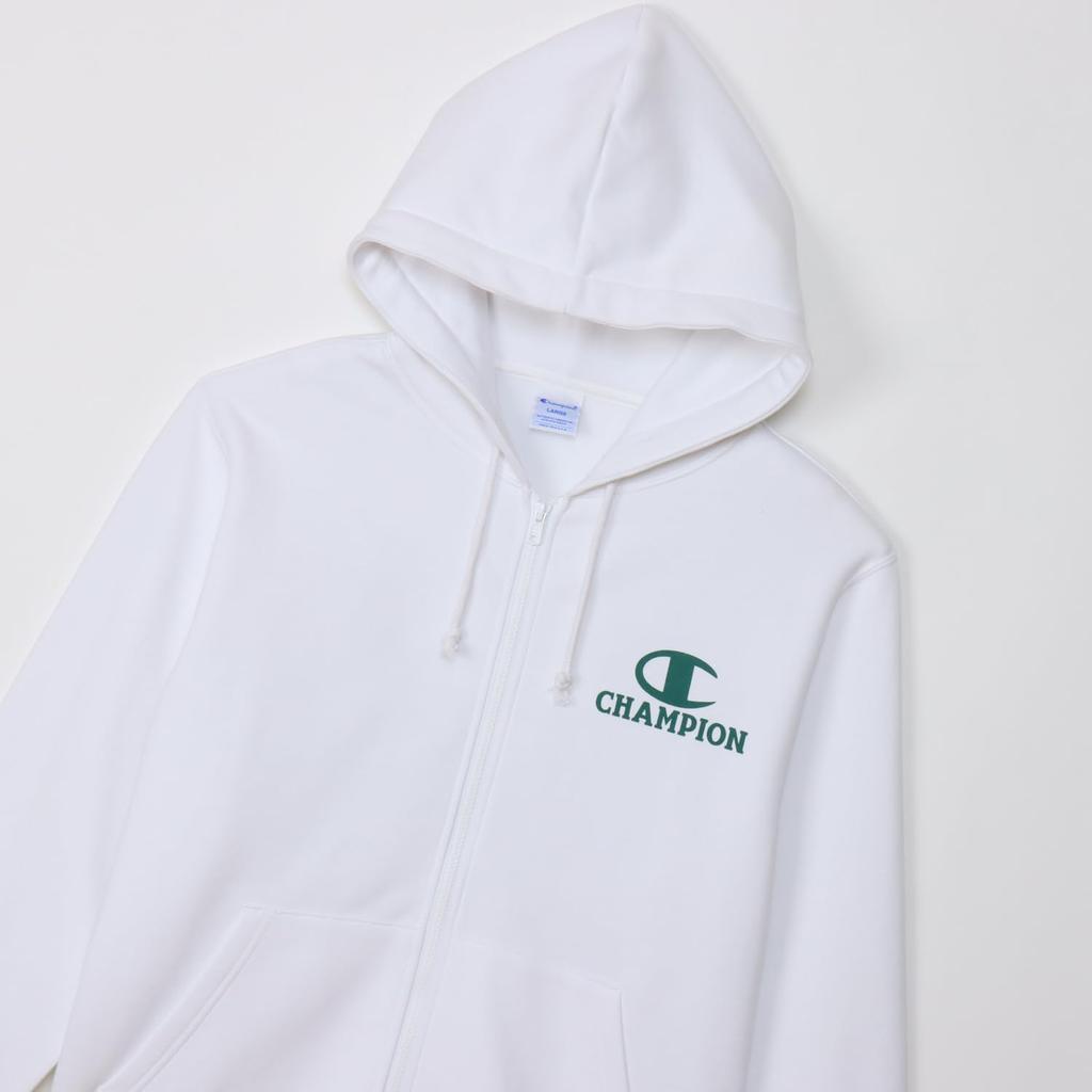 Толстовка с длинным рукавом, начесом, подкладке, с надписью-логотипом, на молнии, с капюшоном, базовая белая [Champion] C3-Z107 для мужчин