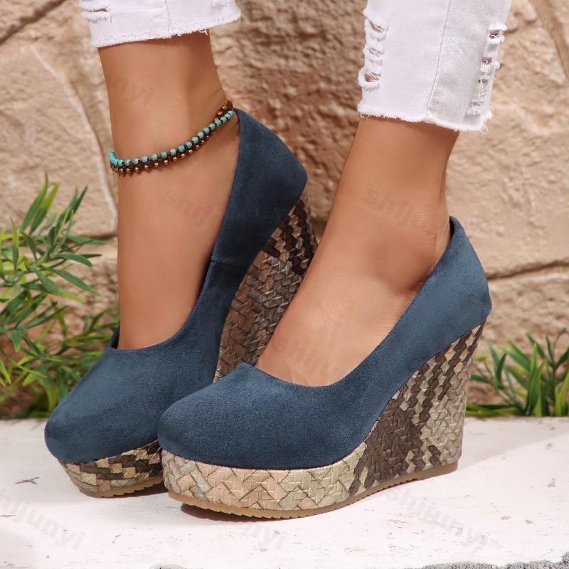 Модные женские туфли-лодочки Весна Осень Новые Большой размер Слипоны Платформа Танкетка Удобная высота Увеличение роста Нескользящие Повседневные Одинарные туфли