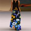 Summer Women's Sleeveless Long V-Neck Printed Jade Flower Dresses