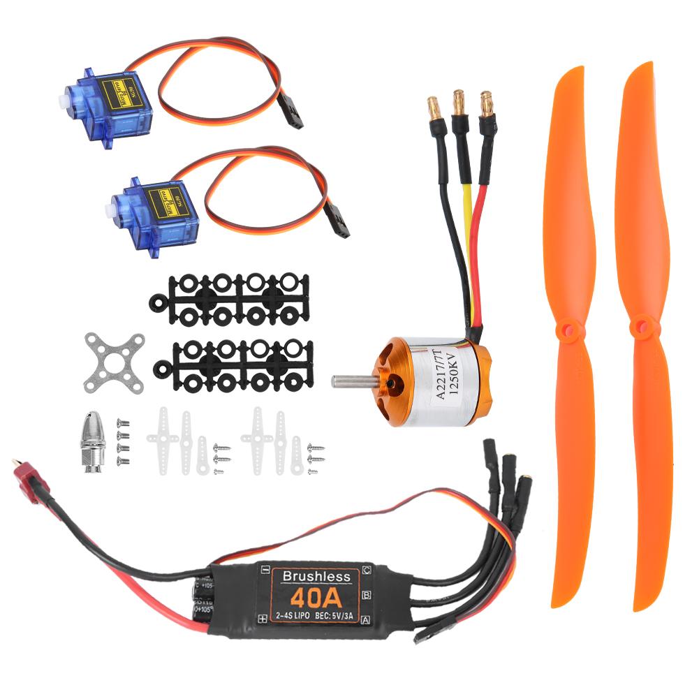 A2217 1250KV Brushless Motor 40A ESC SG90 9G Micro Servo 8060 Propeller for RC Plane(1250KV Motor