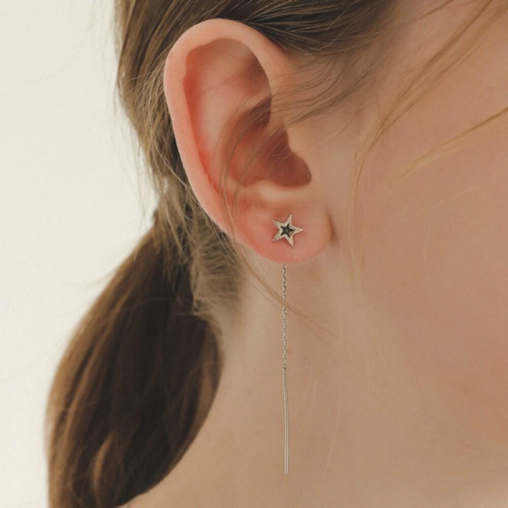 Black Star Pierced Silver Earrings M03864