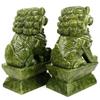 1 Pair China Green Jade Carved Fengshui Foo Fu Dog Guard Door Lion Office Decor