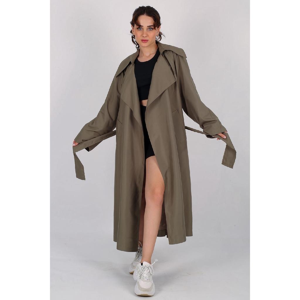 Women's Beige Belted Seasonal Trench Coat