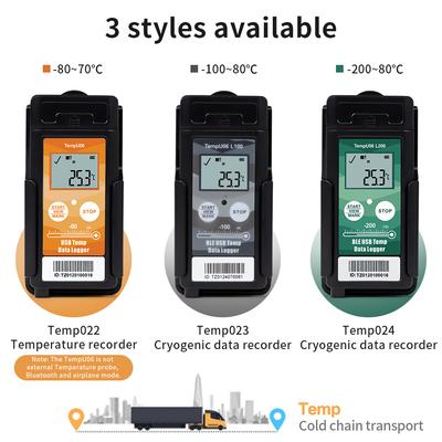 TempU06 Bluetooth Регистратор данных температуры Многоразовый -200℃ Холодовая цепь Низкотемпературный регистратор Монитор температуры с внешним датчиком