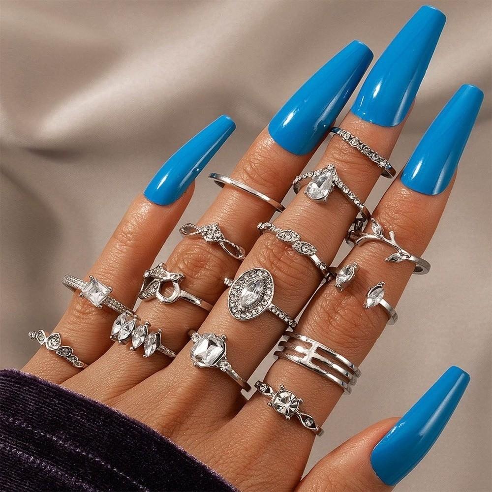 Trendy Geometric Knuckle Rings Set Floral Pattern Charm Vintage Ring Set Women's Finger Jewelry Diamond Gold Ring Set Daily Use