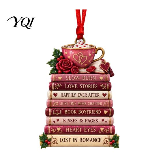 Thoughtful Keepsakes for Readers Book Christmas Ornament, 2D Acrylic Stacking Tree Hanging Bookish Ornaments Decoration with Inspirational Quote,