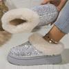 Ankle Snow Boots Women Winter Fashion Shiny Fur Short Plush Warm Flats Slippers Platform Shoes Indoor Cotton Flip Flops