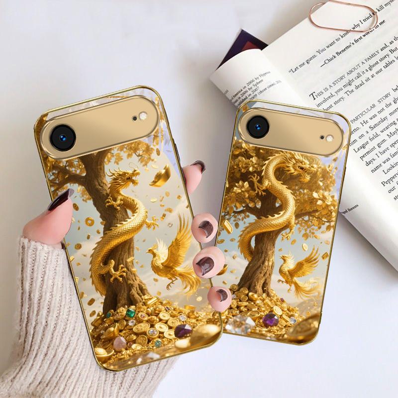 Золотой Дракон Сворачивается Для IPhone 17Pro Max 16 17 Pro 15 Pro 14 13 Plus 12 Mini 11Pro Max XR 16E 17 Air Золотой стеклянный чехол для телефона