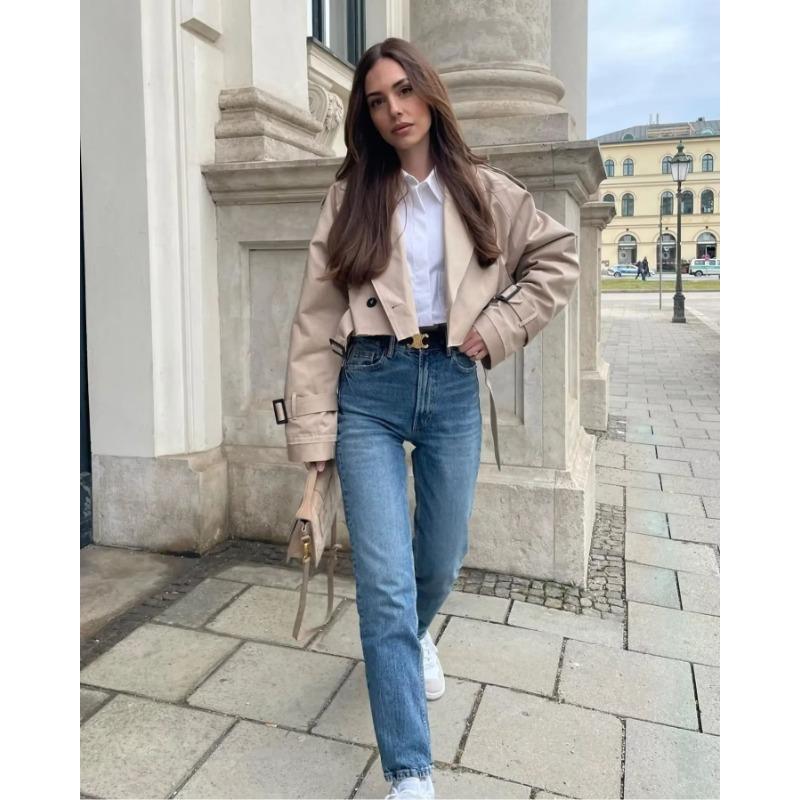 Укороченный плащ цвета хаки, женский укороченный дизайн с длинными рукавами, шикарная женская уличная повседневная свободная куртка, топ женский, новинка 2023 года