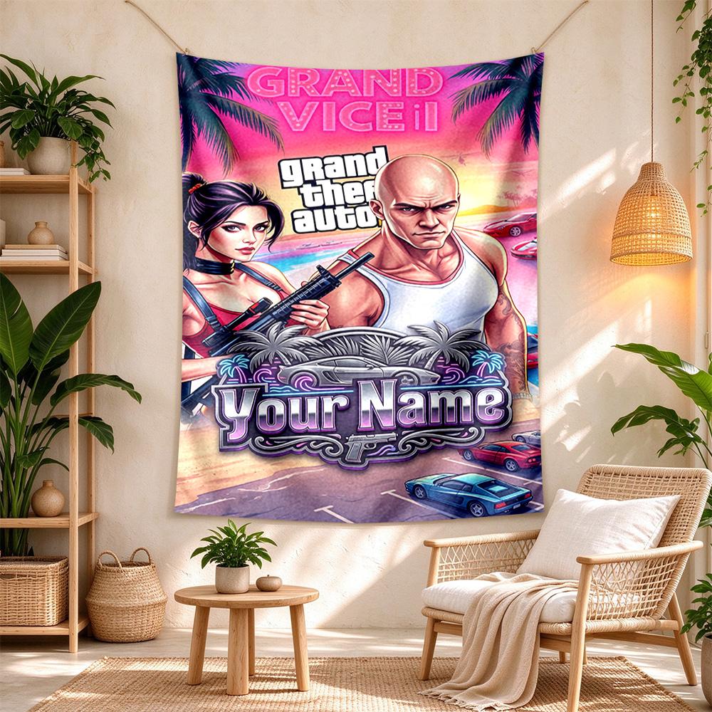 Gta Customize Your Name Tapestry Customizable Wall Tapestry Soft Durable Fabric Suitable for Picnics Four Seasons Decor Unique Gift for Family Friends