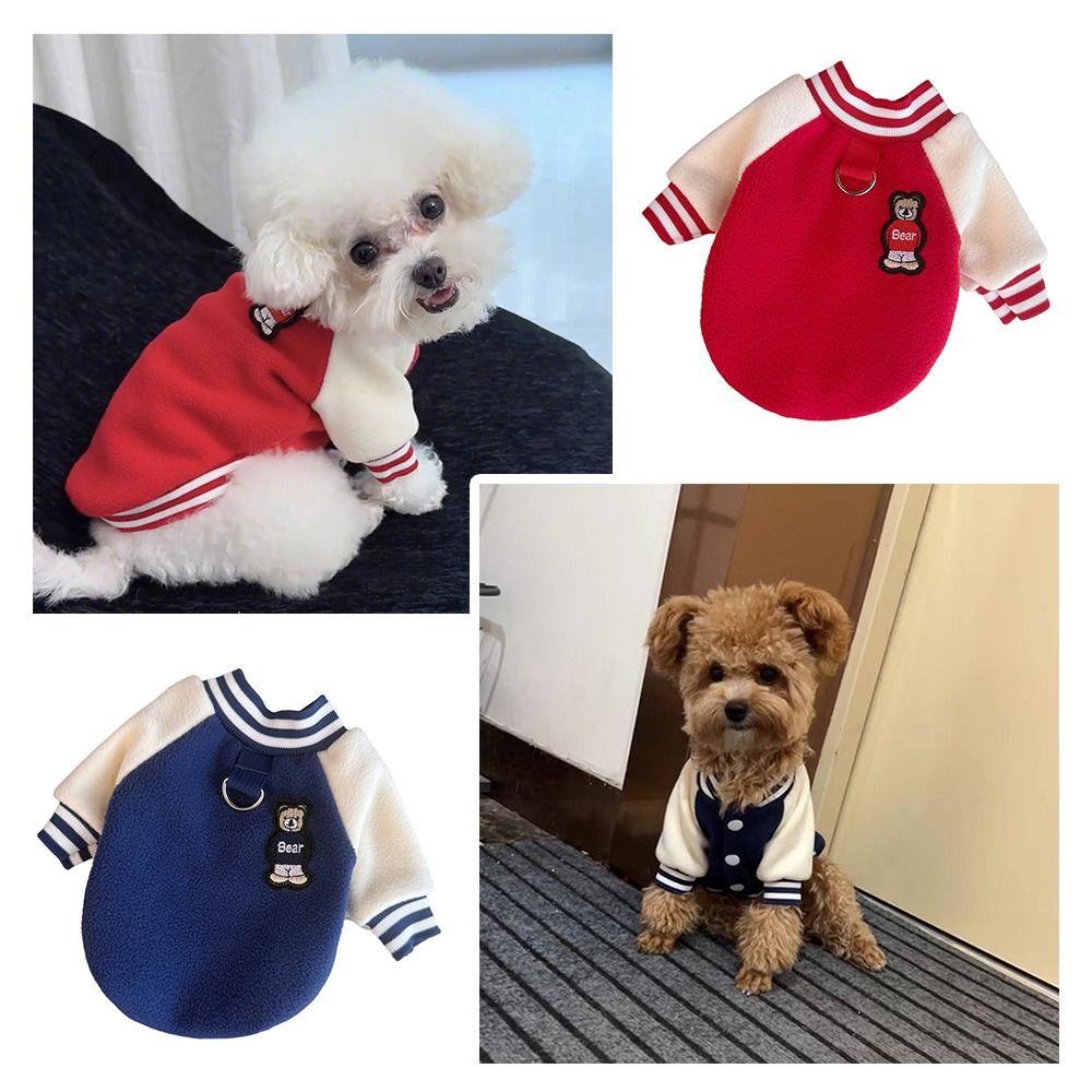 Material Pet Clothing Thick Fabric Windproof Design Dog Clothing Baseball Uniform Style Soft Fleece Puppy Coat Autumn Season
