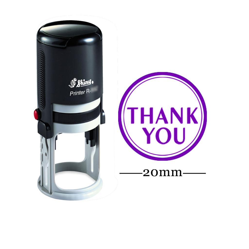 THANK YOU Round Self Inking Thank you Stamp 20mm Mini Shiny Mounted Rubber
