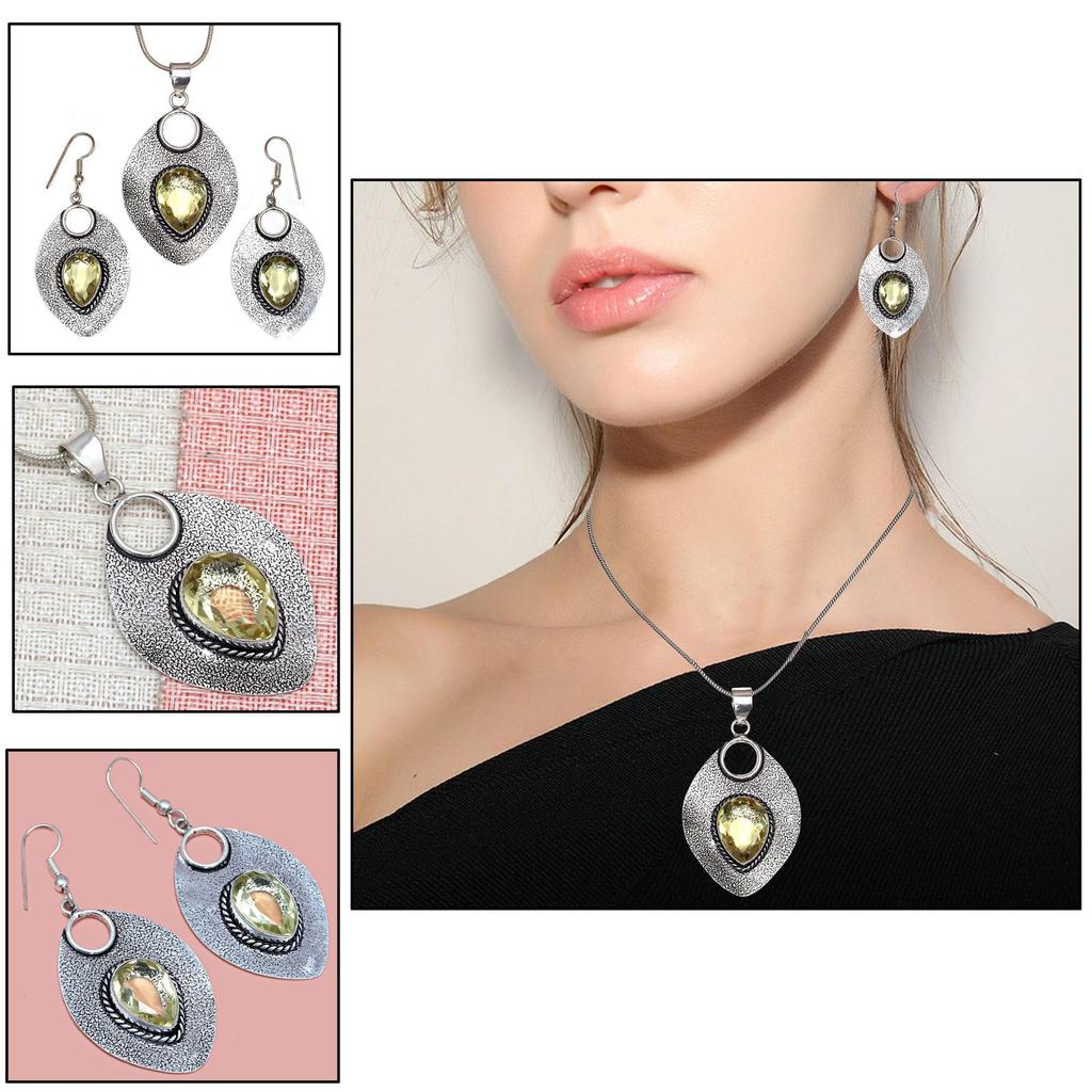 Lemon Topaz Gemstone Mother's Day Jewelry Pendant Earring Set