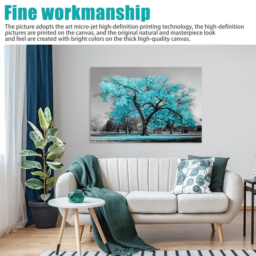 Большое дерево, бирюзовые листья, холст, картина, настенная художественная картина, принт, домашний декор для гостиной, спальни, без рамы