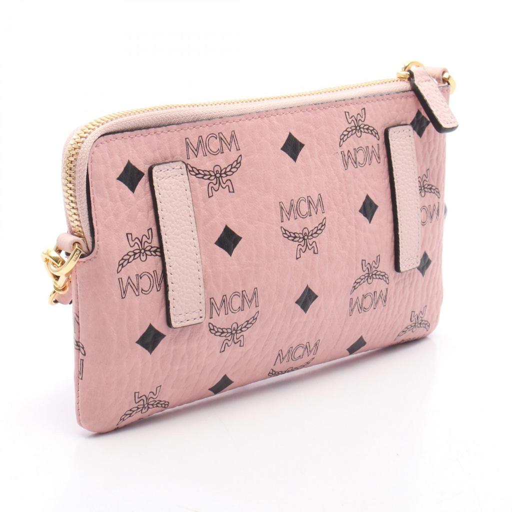 Used MCM Visetos Shoulder Pouch Shoulder Bag leather Pink Used Women