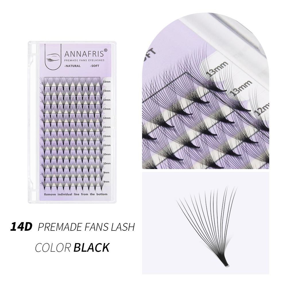 ANNAFRIS 10D 12D 14D 16D 20D Готовые веерные наращивания ресниц Тонкие заостренные корни с русскими объемными ресницами Мягкие натуральные накладные ресницы
