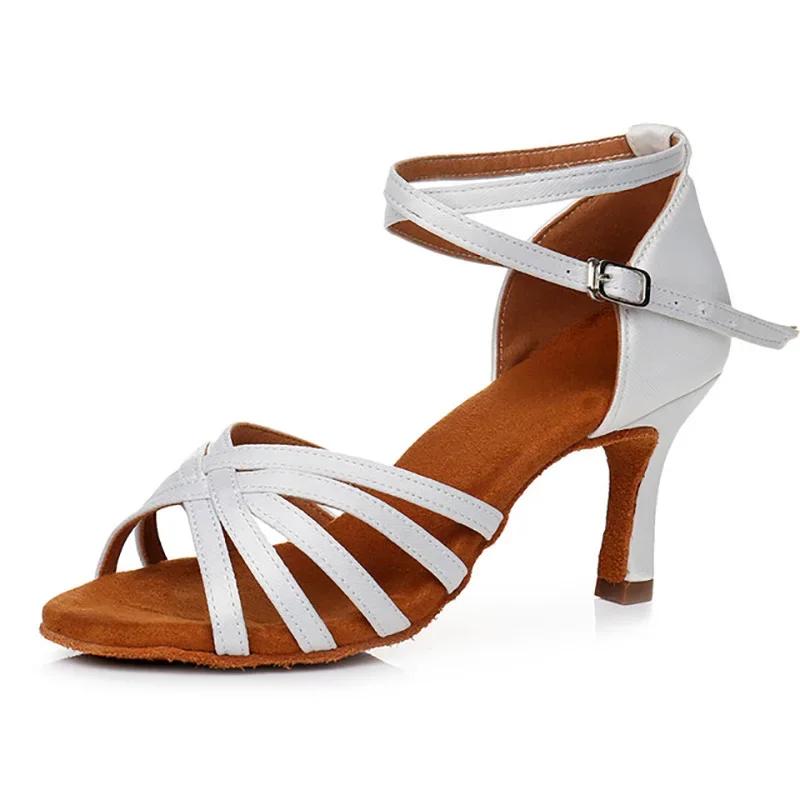 Профессиональный каблук 7см/5см Сатин без узла Сальса Танго Бальные Латиноамериканские танцевальные туфли Женские Zapatos De Baile Latino Mujer