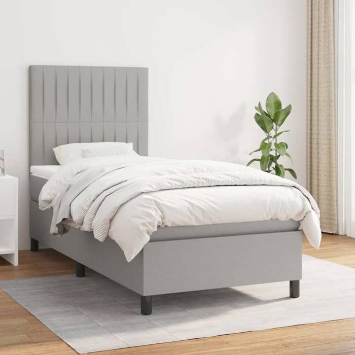 Maison Exclusive - Sommier à lattes de lit avec matelas Gris clair 90x200 cm Tissu