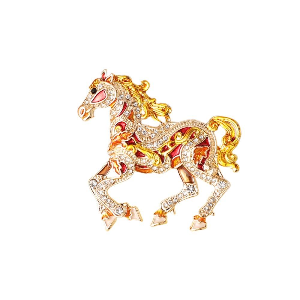 Metal Enamel Horse Brooch Pin Sparkling Mascot Horse Lapel Pin Zodiac Horse Brooch New Year Gifts