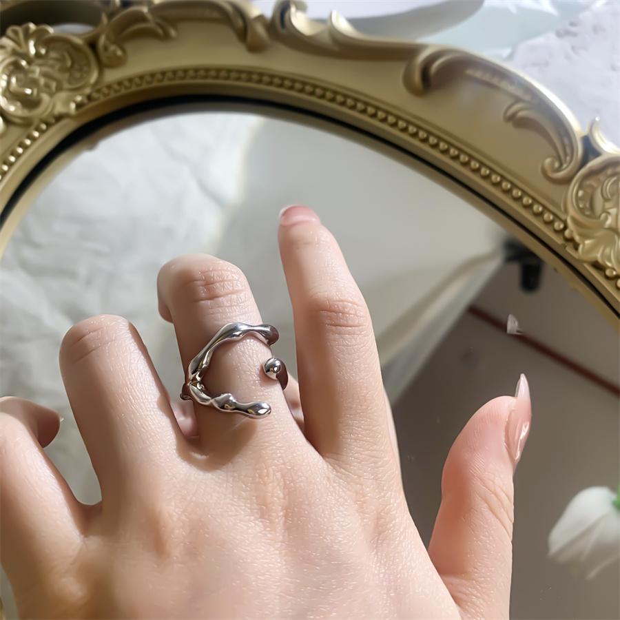 INS Fashion Серебряный цвет нерегулярные жидкие лавовые каплевидные кольца для женщин геометрический поворот панк открывающееся кольцо ювелирные изделия