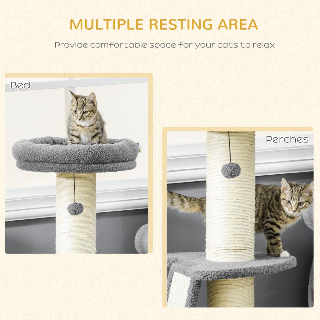Cat Tree Tower With Scratching Posts Pad Bed Toy Ball Dark Grey