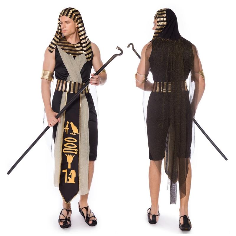Egyptian Costume Set for Man Woman Dress Up Egyptian Collar Headpiece Wristbands Belt Halloween Cosplay Decoration