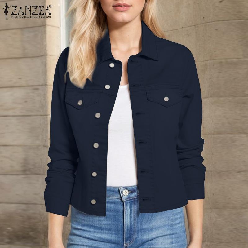 ZANZEA Женская повседневная блузка-кардиган с отложным воротником и длинными рукавами