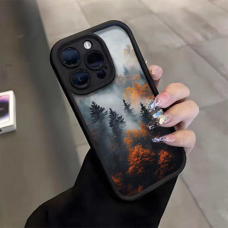 Чехол для телефона с рисунком «Дымный Лес» для iPhone 17 16 15 14 13 12 11 Pro/Max/Plus, противоударный и защищающий от падений, задняя крышка