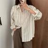 Lapel Collar Shirts for Women Loose Fit Long Sleeve Blouse Top Single Breasted Stripe Button Down Work Office Top