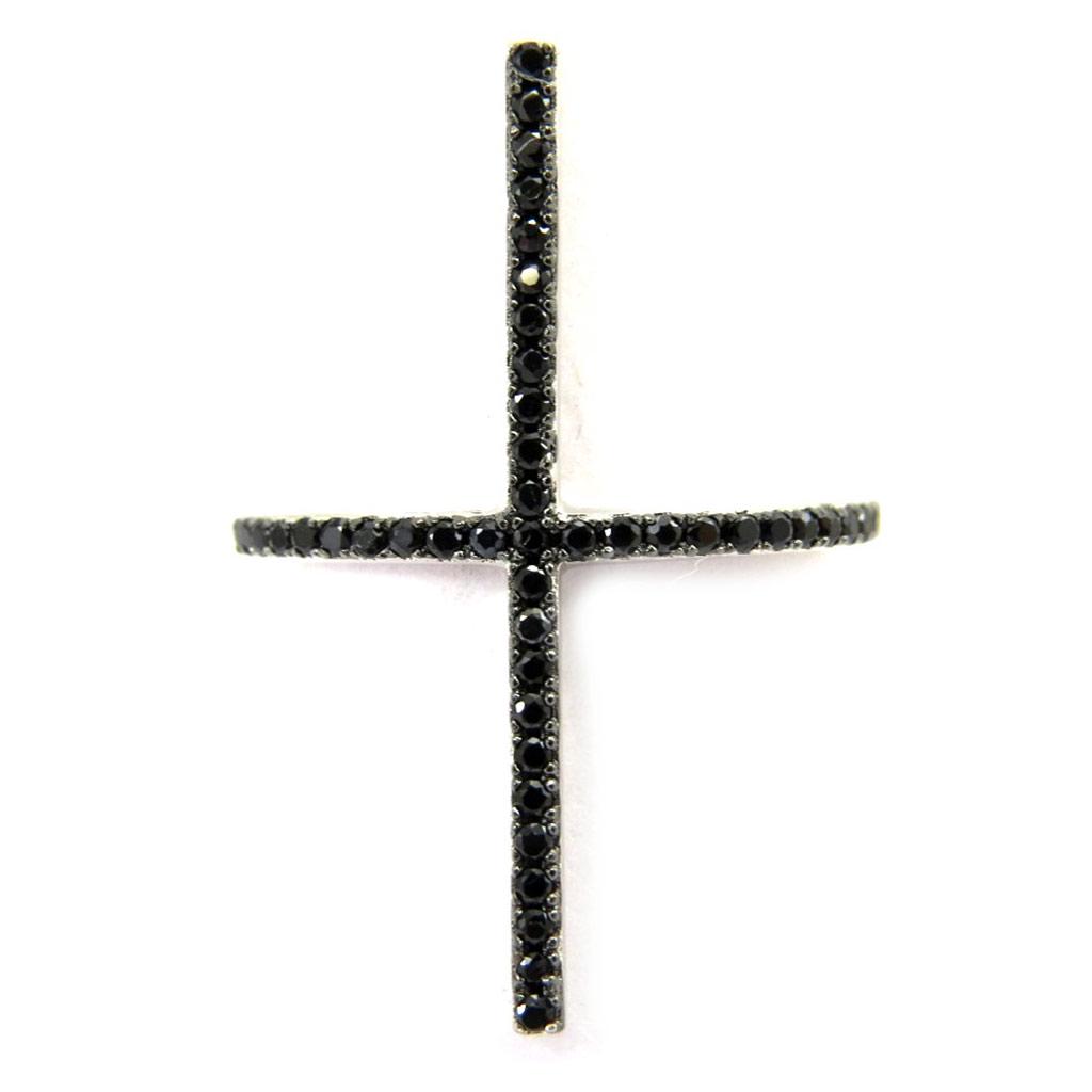 Черное серебряное кольцо "Сисси" (крестик)