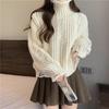 Women Autumn Winter High Collar Long Sleeve Wardrobe Staple Distressed Ripped Holes Solid Color Comfy Loose Pullovers Knitted Sweater Top