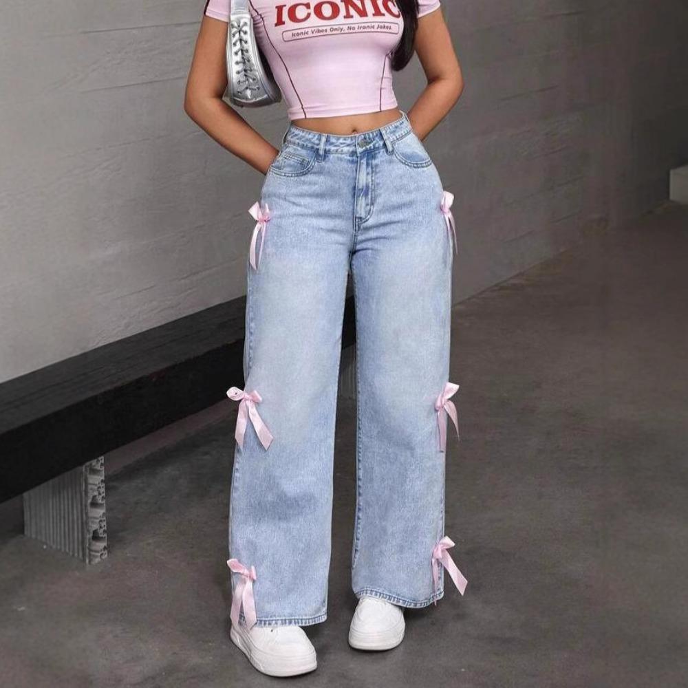 Женские черные мешковатые джинсы Harajuku Y2k Aesthetic Butterfly Denim Trousers Корейские джинсовые брюки Vintage Wide Leg Pants