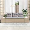 3 Piece Sofa Set with Cushions Beige Poly Rattan