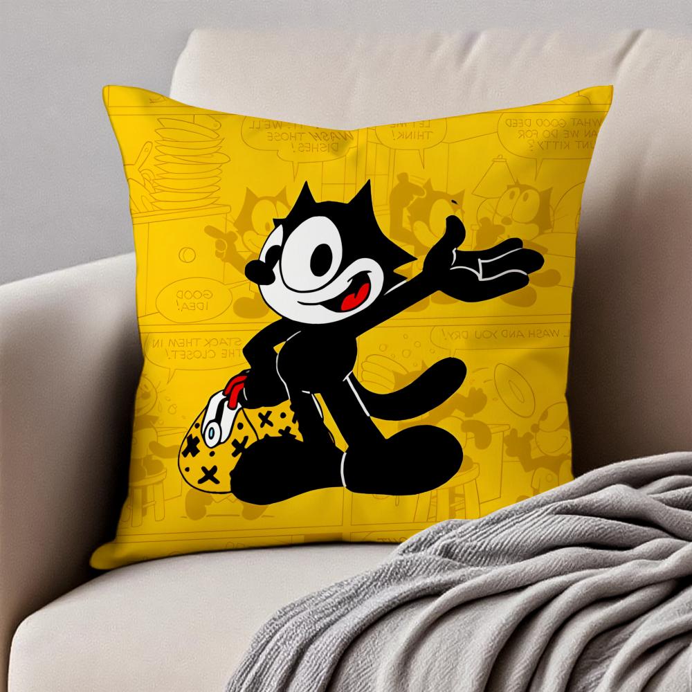 Cute and classic animation FFelix the Cats Cushion Cover Pillowcase Antidustmite Invisible Zipper Short Plush Sofa Cushion