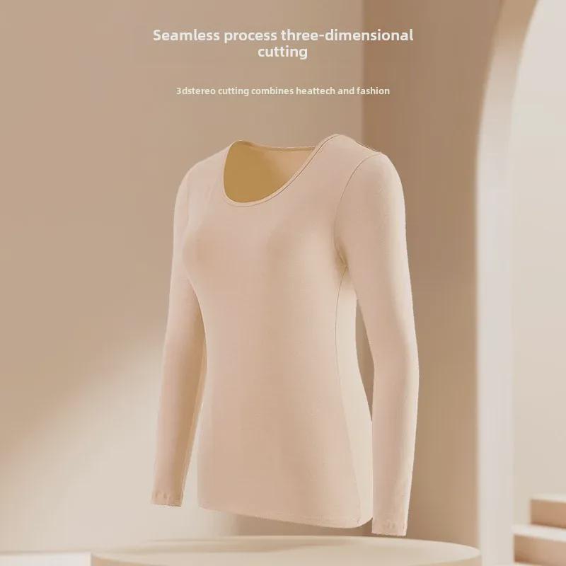 Женский термосвитер из чистого хлопка с длинными рукавами - круглый вырез, теплый топ на осень/зиму