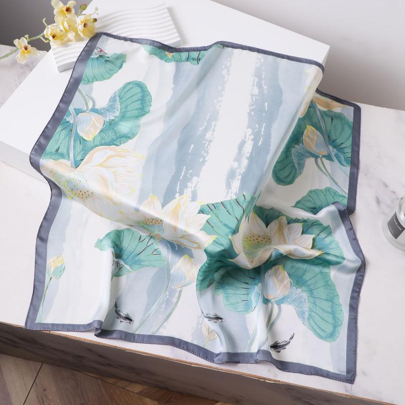 Шелковый женский квадратный шарф - Китайский стиль платок на голову для весны, лета, осени - Защита шеи и согревающий - Элегантный тонкий стиль для мамы